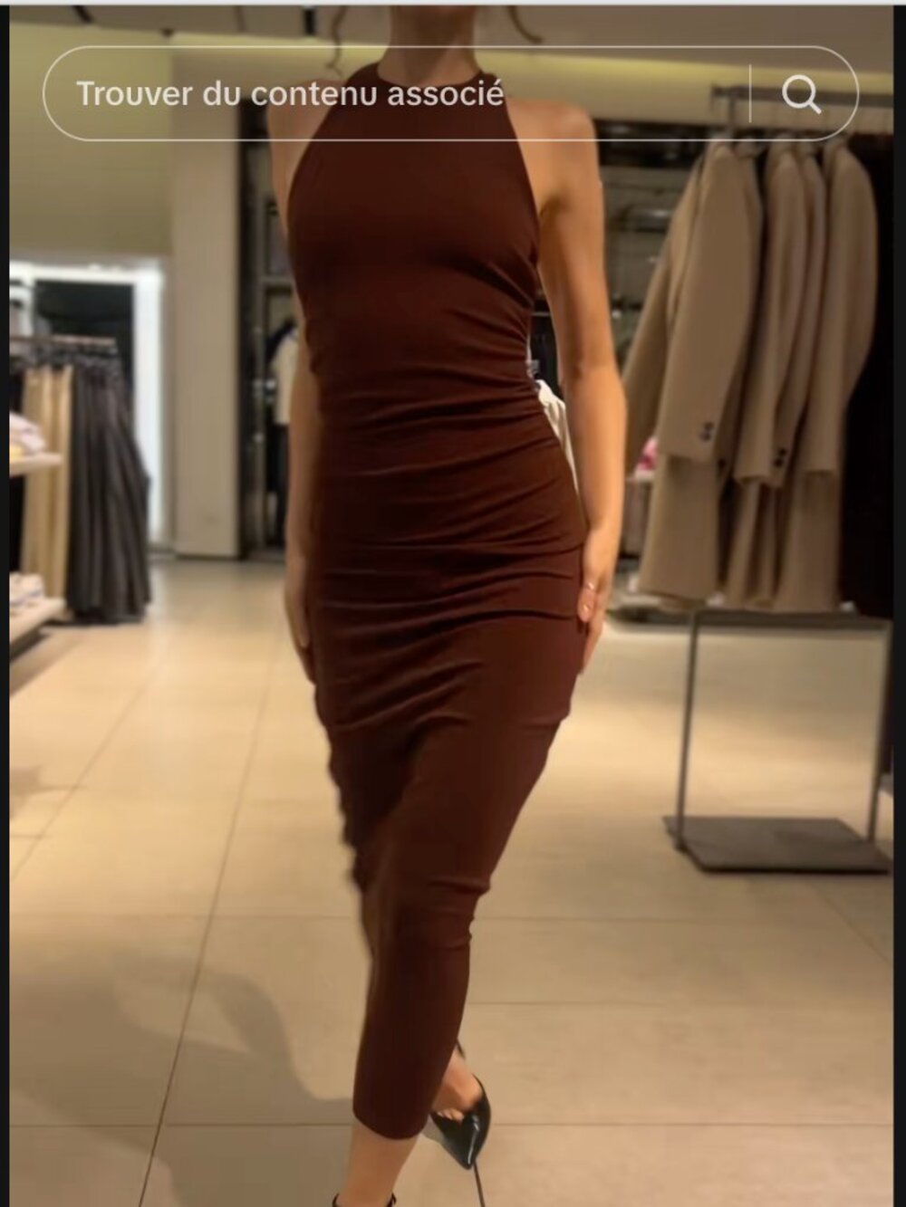 Zara Draped Halter Midi Dress Open Back Side Ruched Chocolate Brown S NWT - Picture 5 of 12